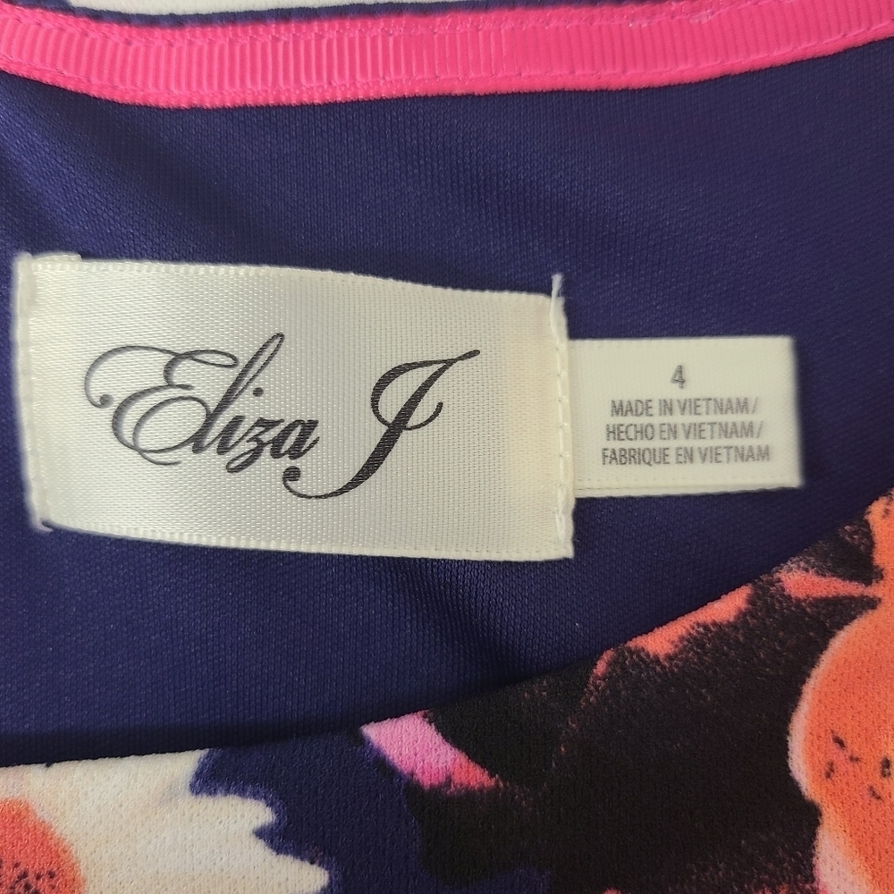 Eliza J Blue Pink Floral Short Sleeve Dress Size 4 - Picture 8 of 9